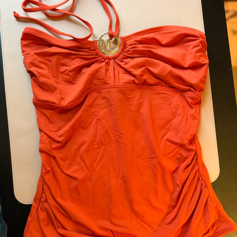Michael Kors Halter Tankini Top Orange MK Logo Swim
